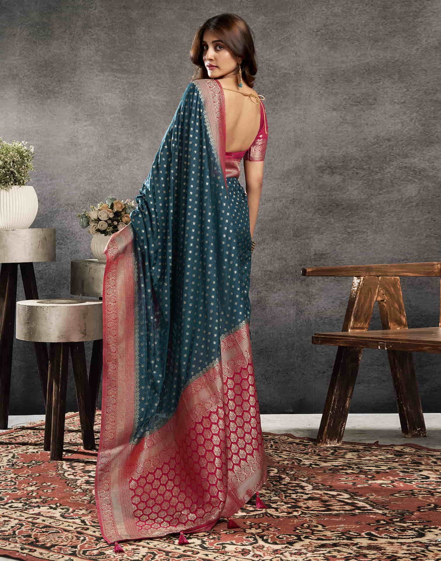 Rama Blue Georgette Woven Banarasi Saree