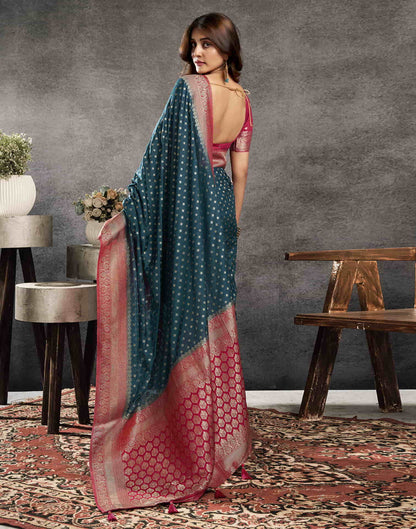 Rama Blue Georgette Woven Banarasi Saree