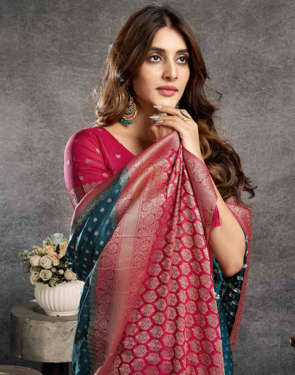 Rama Blue Georgette Woven Banarasi Saree