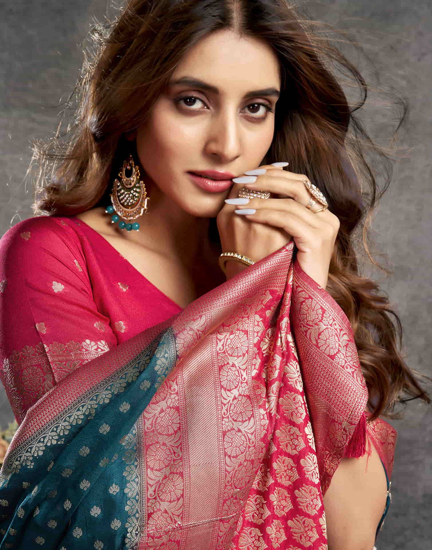 Rama Blue Georgette Woven Banarasi Saree