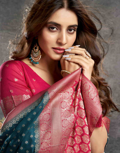 Rama Blue Georgette Woven Banarasi Saree