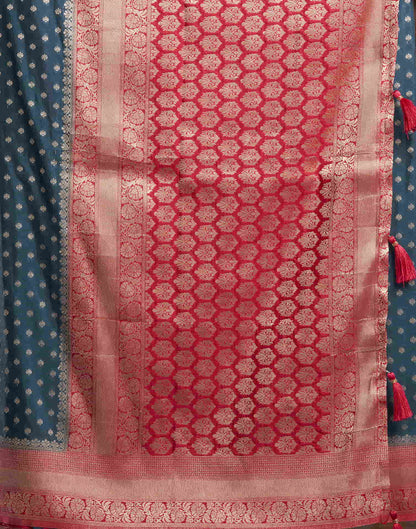 Rama Blue Georgette Woven Banarasi Saree