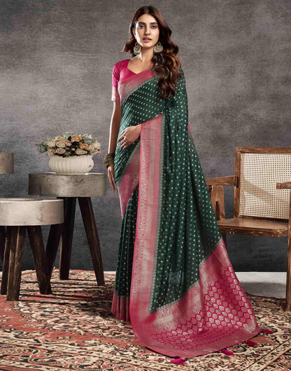 Dark Green Georgette Woven Banarasi Saree