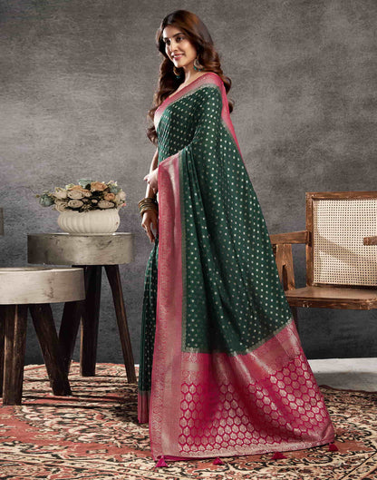 Dark Green Georgette Woven Banarasi Saree