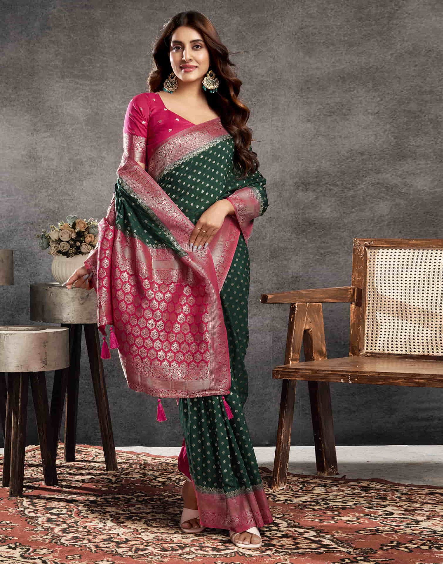 Dark Green Georgette Woven Banarasi Saree
