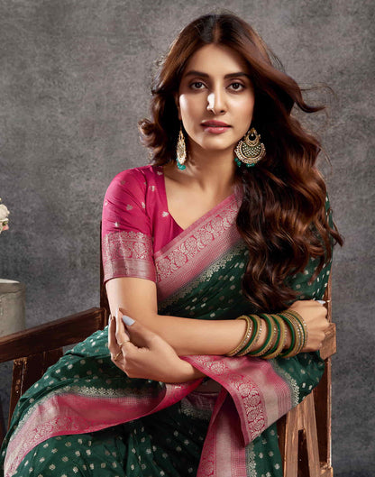 Dark Green Georgette Woven Banarasi Saree