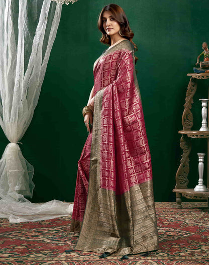 Deep Pink Satin Woven Banarasi Saree