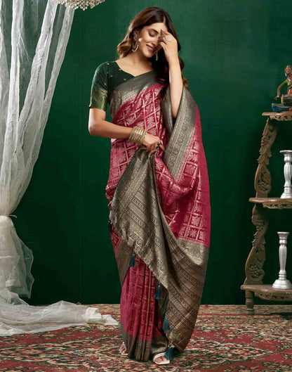 Deep Pink Satin Woven Banarasi Saree