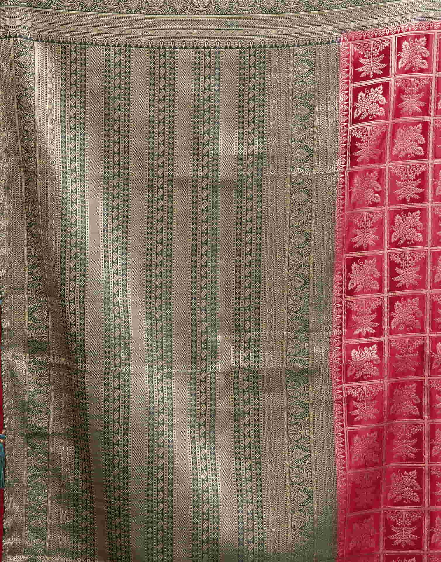 Deep Pink Satin Woven Banarasi Saree