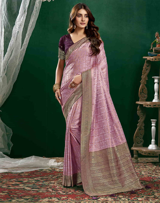 Light Purple Satin Woven Banarasi Saree