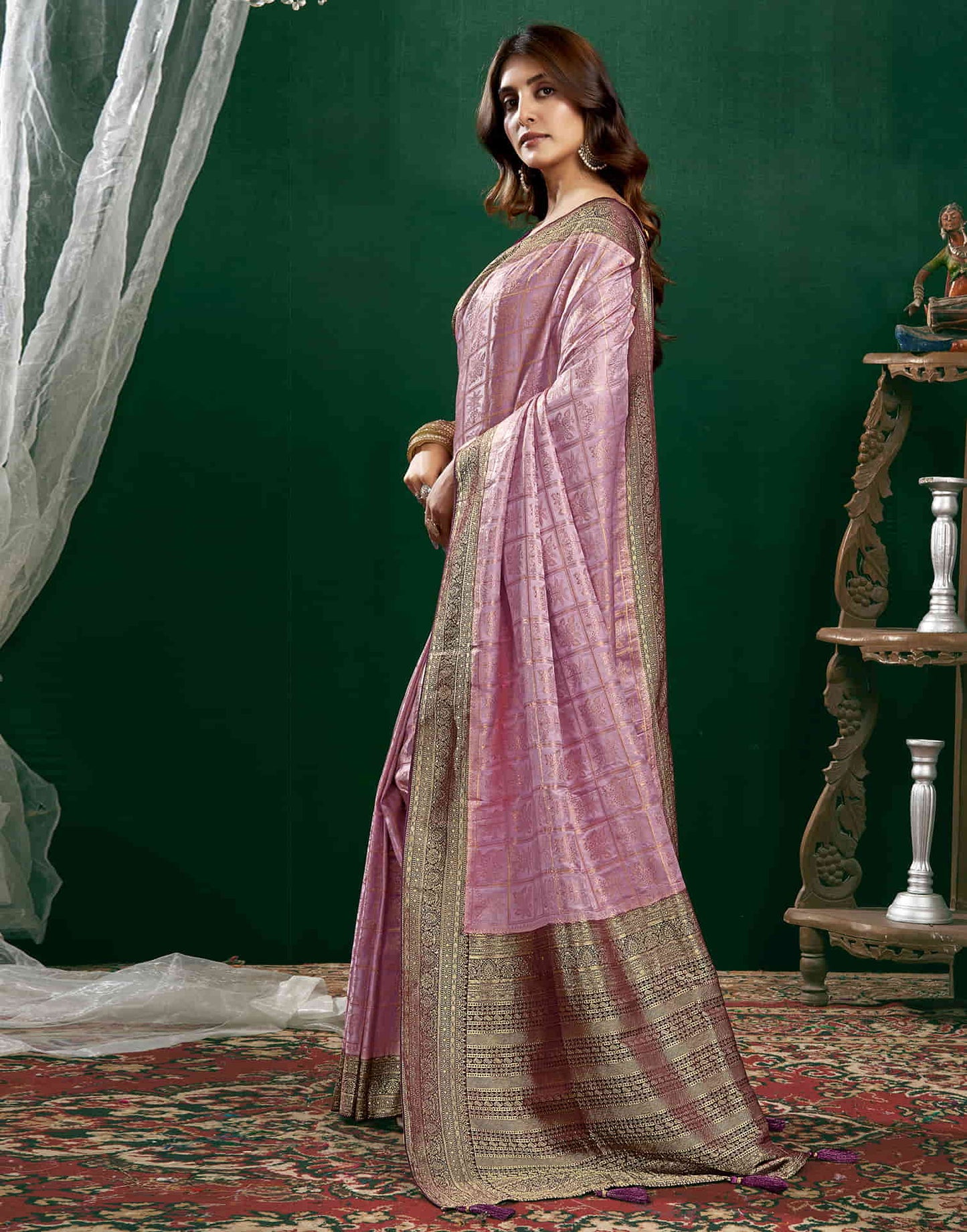Light Purple Satin Woven Banarasi Saree