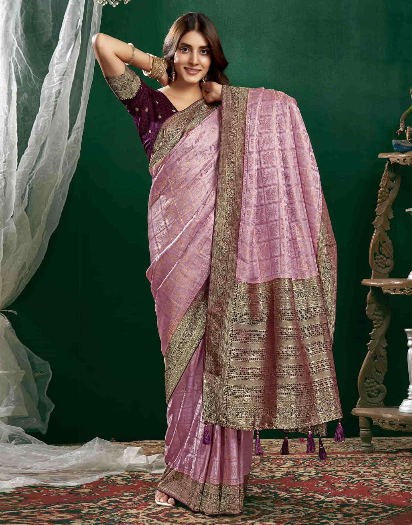 Light Purple Satin Woven Banarasi Saree