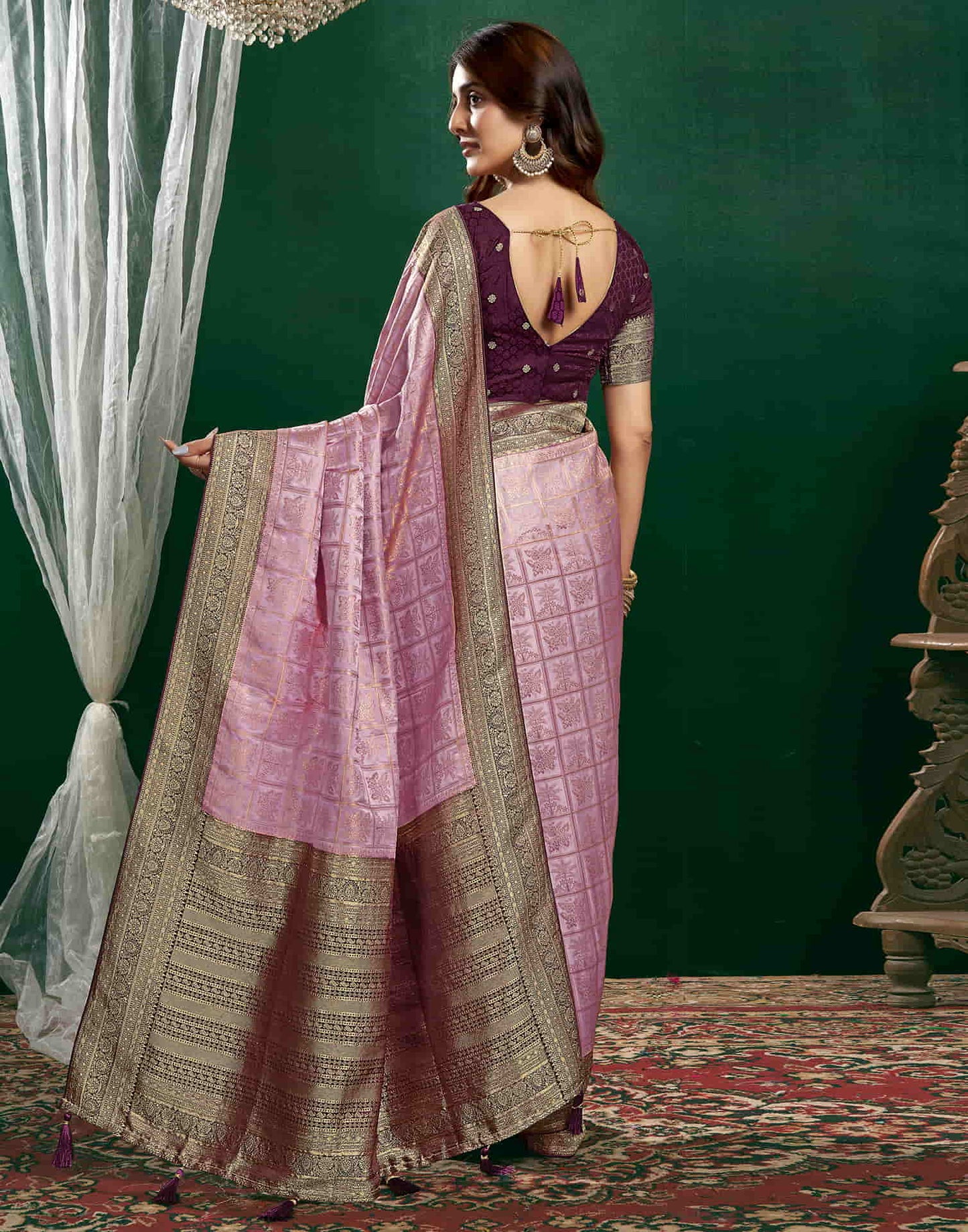 Light Purple Satin Woven Banarasi Saree