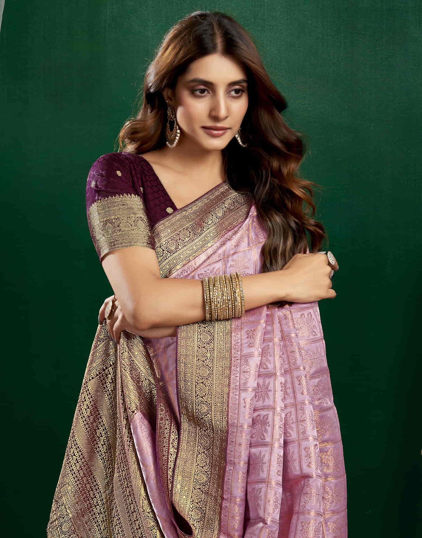 Light Purple Satin Woven Banarasi Saree