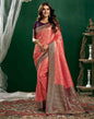 Peach Satin Woven Banarasi Saree