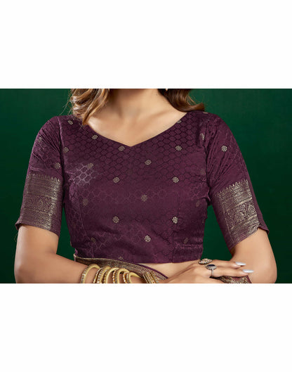 Peach Satin Woven Banarasi Saree