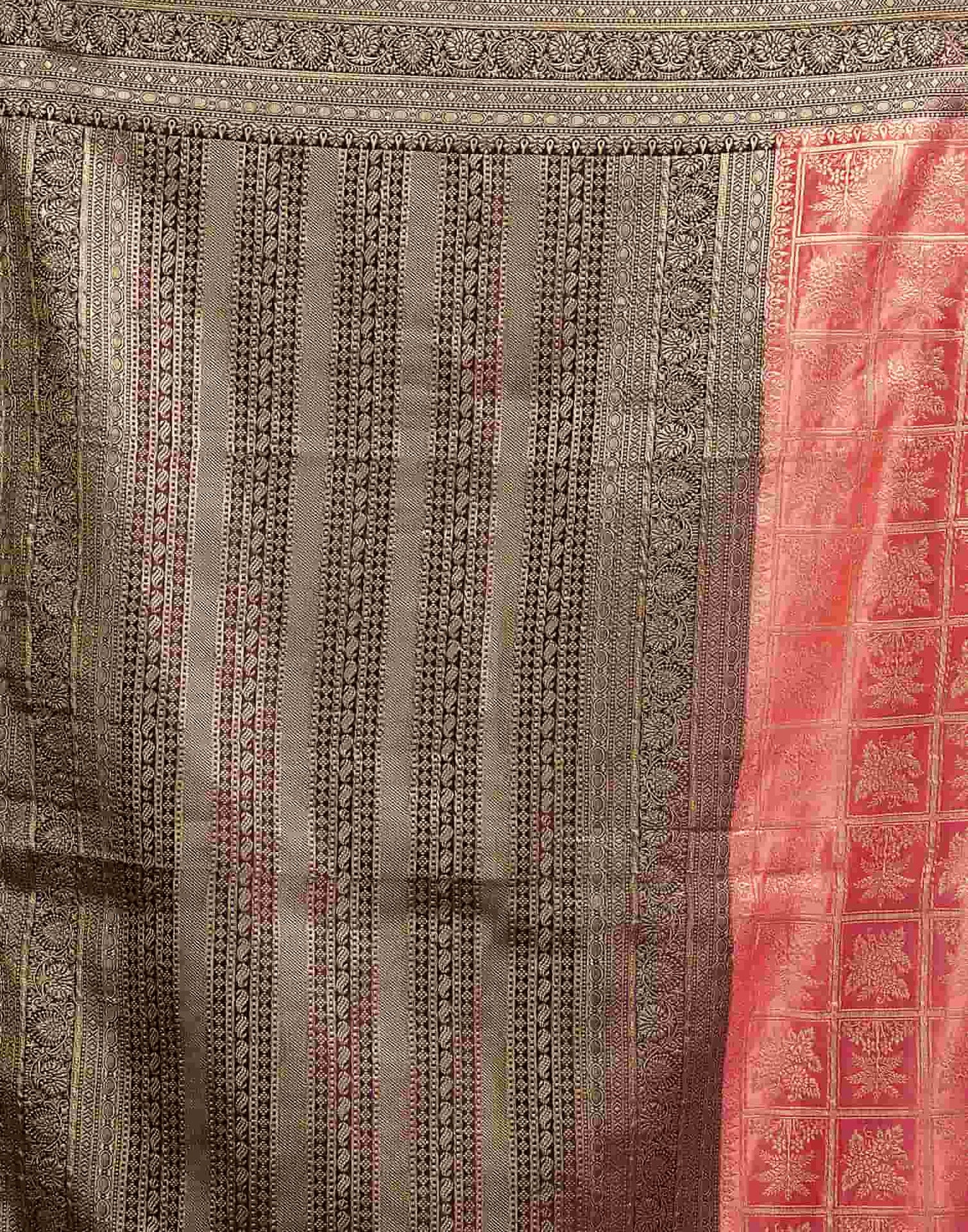 Peach Satin Woven Banarasi Saree