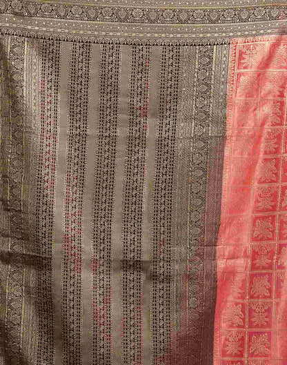 Peach Satin Woven Banarasi Saree