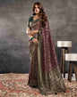 Wine Satin Woven Banarasi Saree