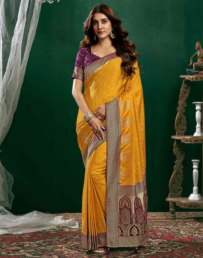 Turmeric Yellow Satin Woven Banarasi Saree