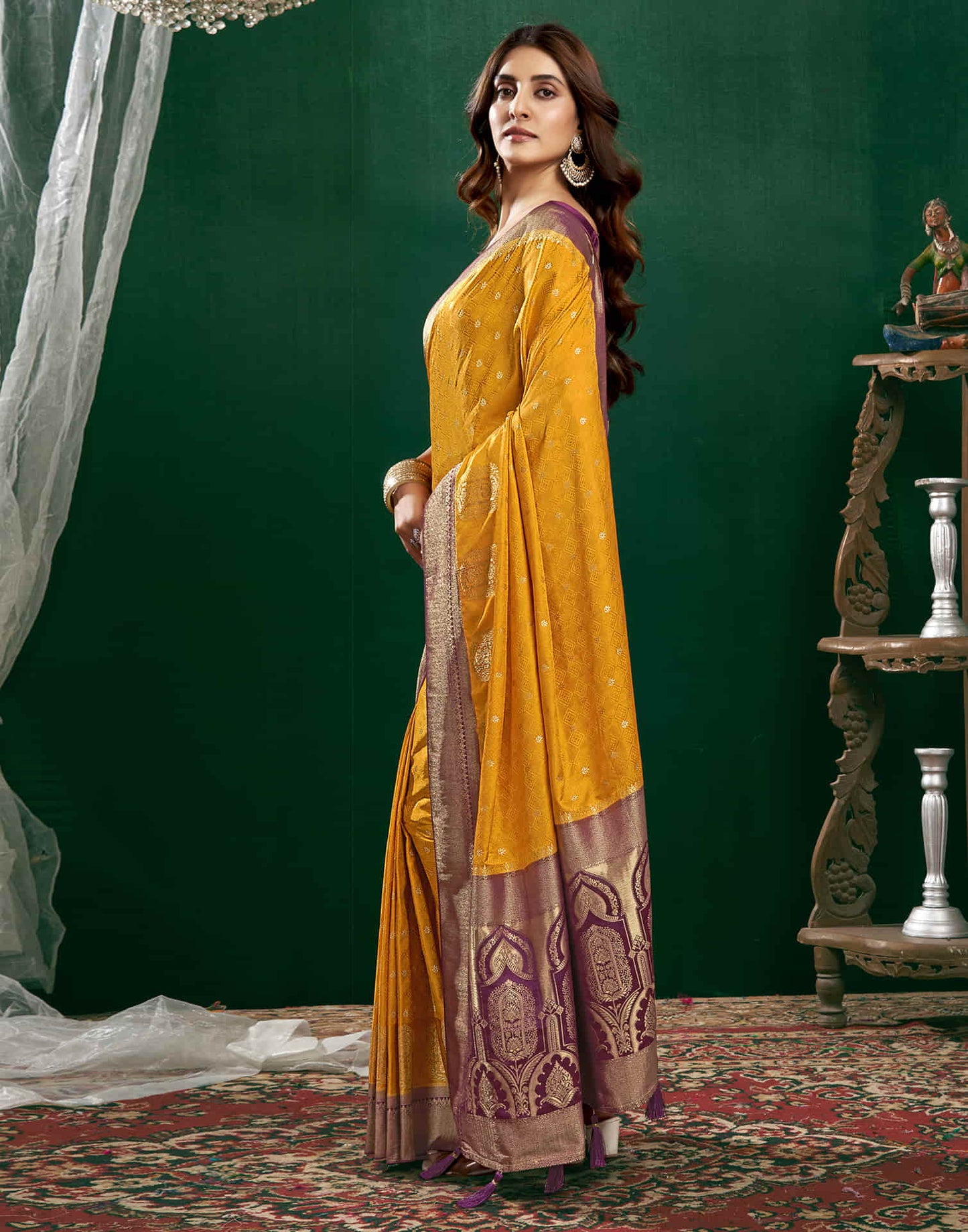 Turmeric Yellow Satin Woven Banarasi Saree