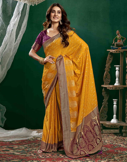 Turmeric Yellow Satin Woven Banarasi Saree