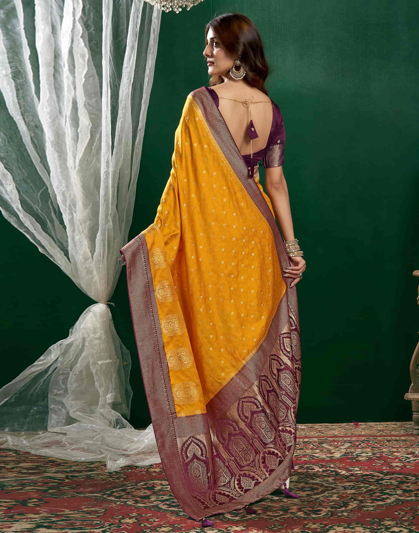Turmeric Yellow Satin Woven Banarasi Saree