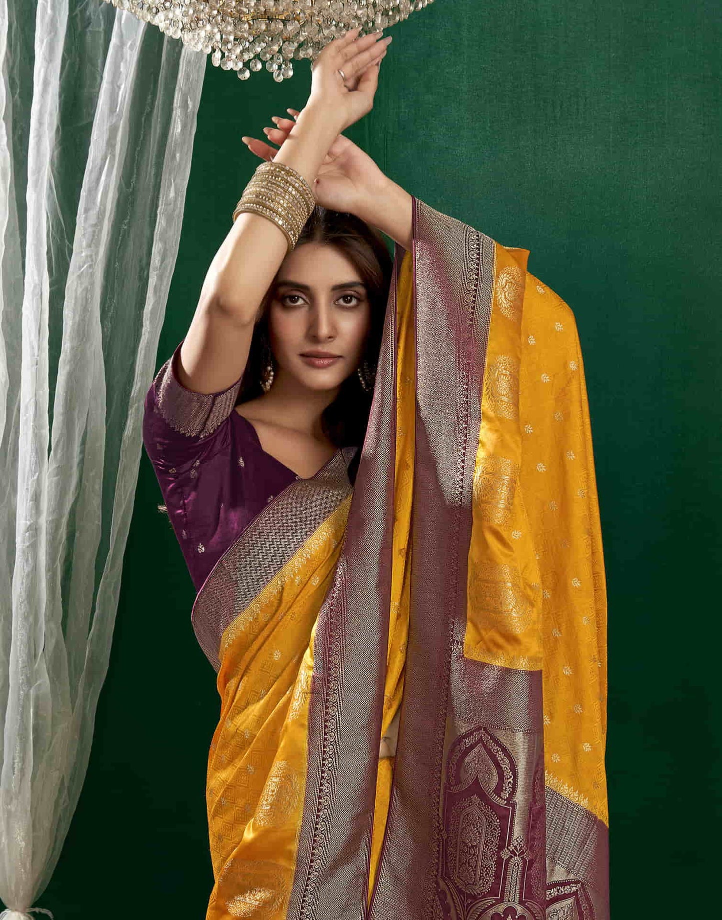 Turmeric Yellow Satin Woven Banarasi Saree