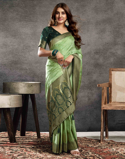 Pista Green Satin Woven Banarasi Saree