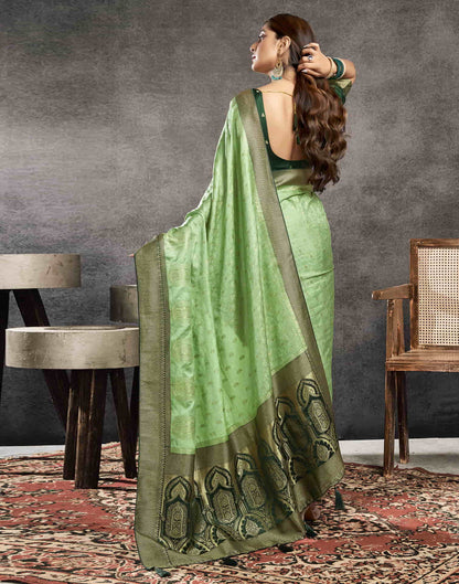 Pista Green Satin Woven Banarasi Saree