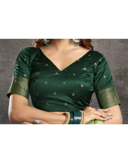 Pista Green Satin Woven Banarasi Saree