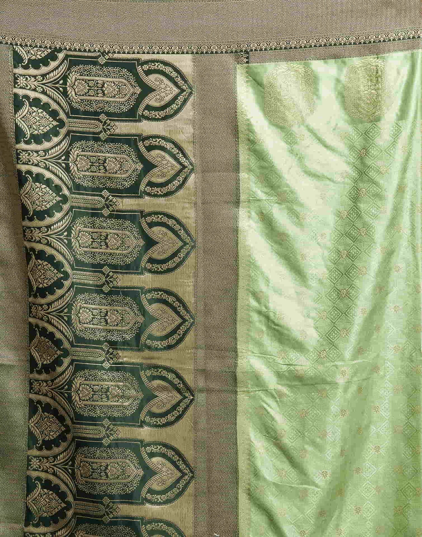 Pista Green Satin Woven Banarasi Saree