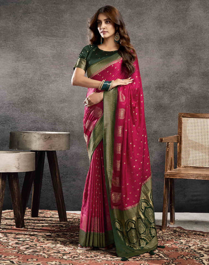 Deep Pink Satin Woven Banarasi Saree