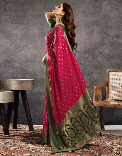 Deep Pink Satin Woven Banarasi Saree