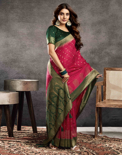 Deep Pink Satin Woven Banarasi Saree
