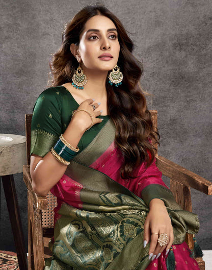 Deep Pink Satin Woven Banarasi Saree