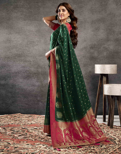 Dark Green Satin Woven Banarasi Saree