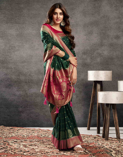 Dark Green Satin Woven Banarasi Saree