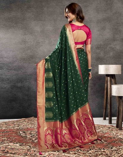 Dark Green Satin Woven Banarasi Saree
