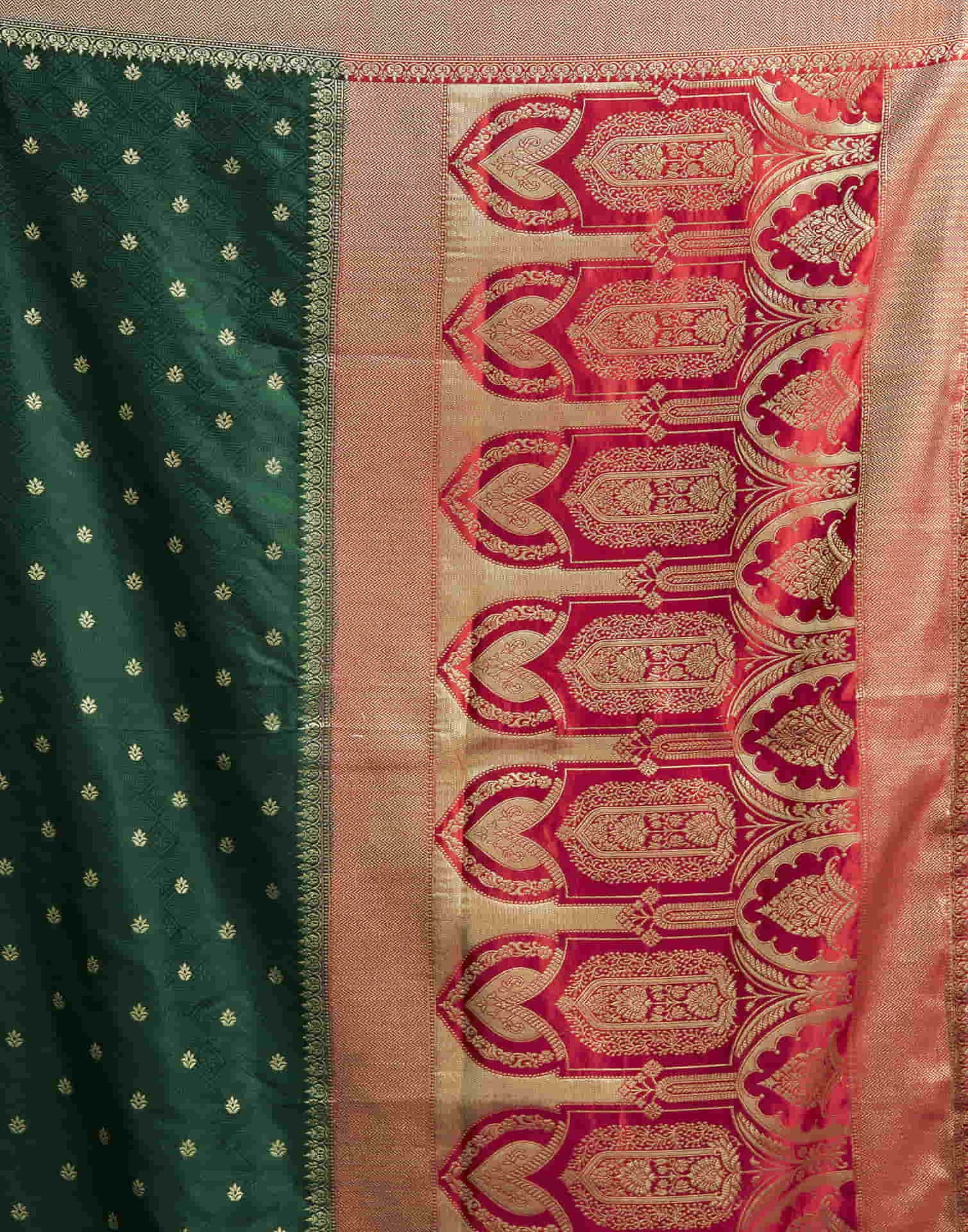 Dark Green Satin Woven Banarasi Saree