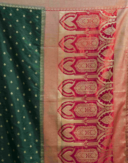 Dark Green Satin Woven Banarasi Saree