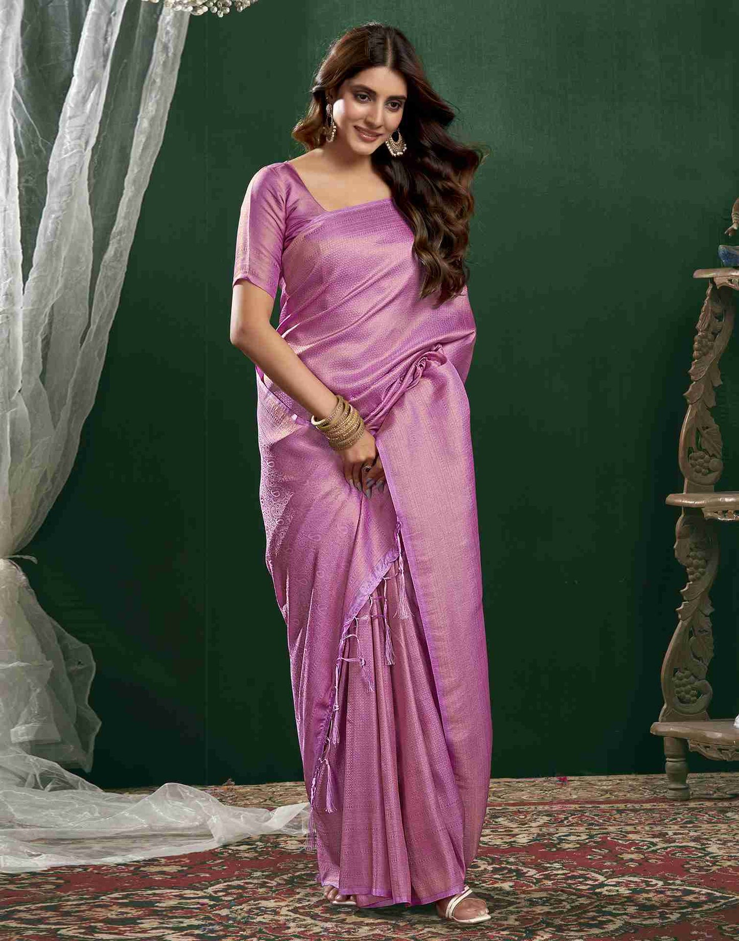 Lavender Silk Woven Kanjivaram Saree