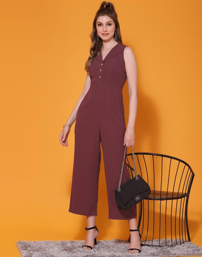 Brown Georgette Plain Jumpsuit Dress