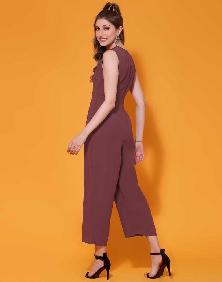 Brown Georgette Plain Jumpsuit Dress