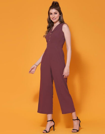 Brown Georgette Plain Jumpsuit Dress