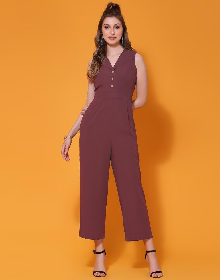 Brown Georgette Plain Jumpsuit Dress