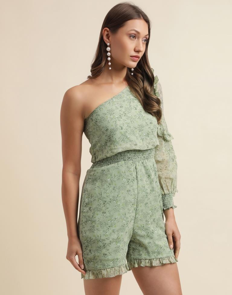 Pista Green Georgette Printed Dress