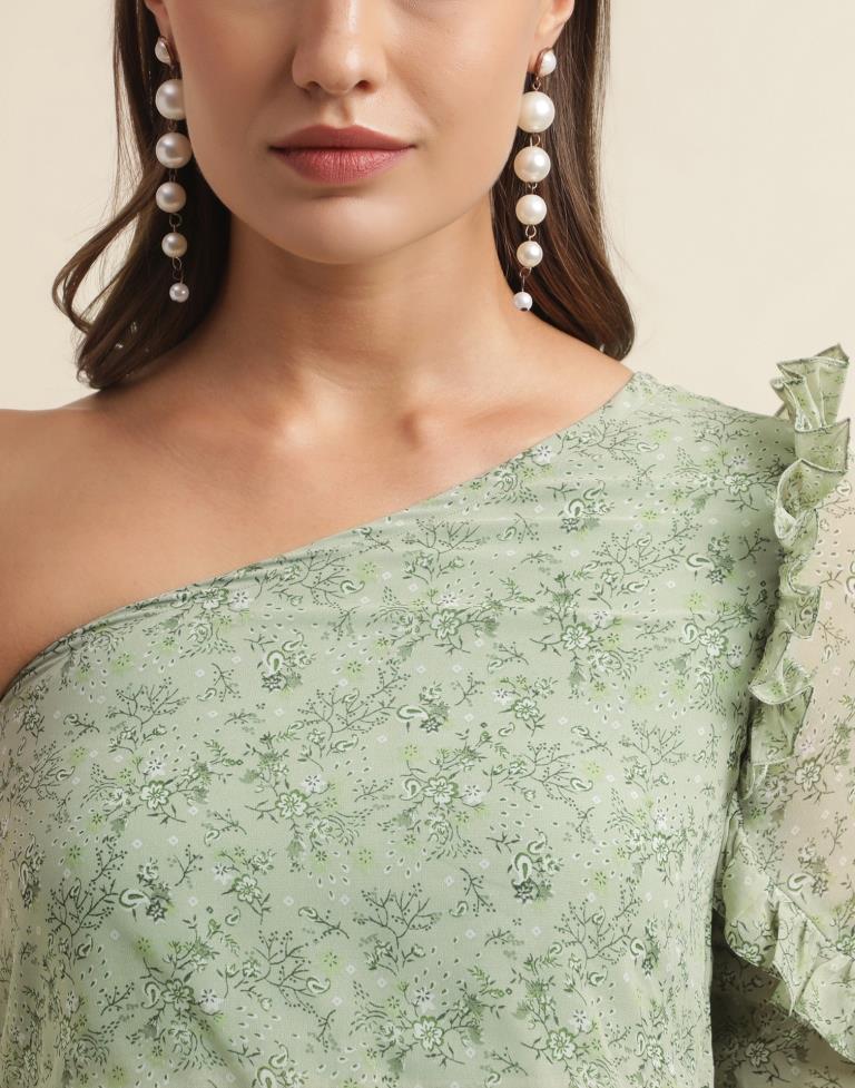 Pista Green Georgette Printed Dress