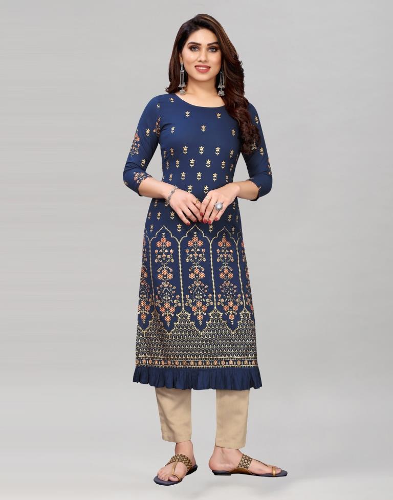Navy Blue Printed Kurti | Leemboodi