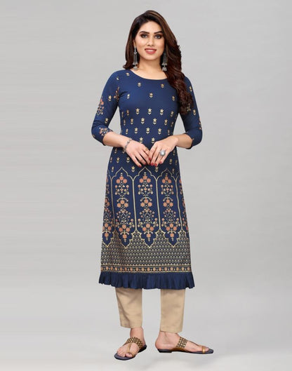 Navy Blue Printed Kurti | Leemboodi